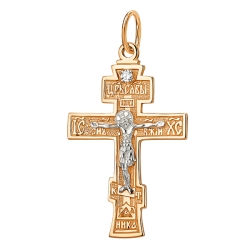 Cruce din aur roșu cu pietre Cubic Zirconia Incolor