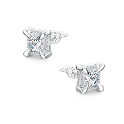 Cercei Pusete din argint cu Cubic Zirconia Incolor, Moissanite