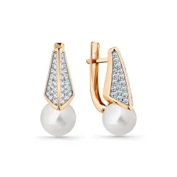 Cercei din aur roșu cu Cubic Zirconia Incolor, Perla Albă