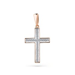 Крестик из красного золота с камнями Бриллиант