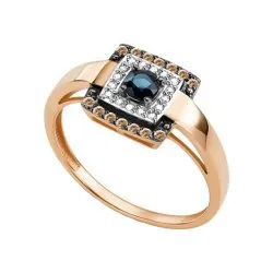 Inel din aur roșu cu Diamant, Diamant Cognac și Safir