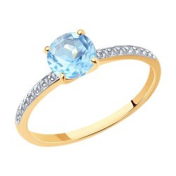 Inel din aur roșu cu pietre Cubic Zirconia Incolor, Topaz albastru
