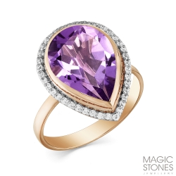 Inel din aur roșu cu pietre Cubic Zirconia Incolor, Ametist