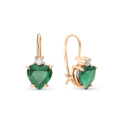 Cercei p-u copii din aur roșu cu pietre Cubic Zirconia Incolor, Agat verde
