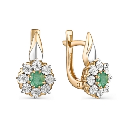 Серьги из красного золота с камнями Бриллиант, Изумруд
