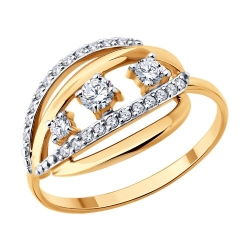 Кольцо из красного золота с камнями Фианит