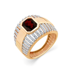 Inel din aur roșu cu pietre Cubic Zirconia Incolor, Granat