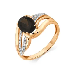 Inel din aur roșu cu Cubic Zirconia Incolor, Cuarț fumuriu