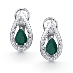 Cercei din argint  cu pietre Cubic Zirconia Incolor, Agat verde