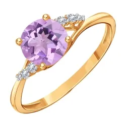 Inel din aur roșu cu Cubic Zirconia Incolor, Ametist