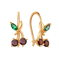 Cercei p-u copii din aur roșu cu pietre Cubic Zirconia Roșu, Cubic Zirconia Verde