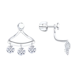 Серьги Пусеты из серебра с камнями Фианит