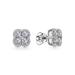 Серьги Пусеты из белого золота с камнями Бриллиант