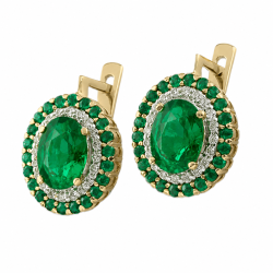 Серьги из красного золота с камнями Бриллиант, Изумруд