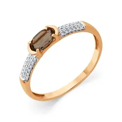 Inel din aur roșu cu Cubic Zirconia Incolor, Cuarț fumuriu
