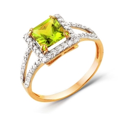 Inel din aur roșu cu pietre Cubic Zirconia Incolor, Crisolit