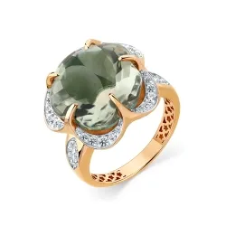 Inel din aur roșu cu Cubic Zirconia Incolor, Prasiolit și Emailare