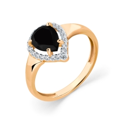 Inel din aur roșu cu pietre Cubic Zirconia Incolor, Agat negru