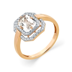 Inel din aur roșu cu pietre Cubic Zirconia Incolor, Cristal de munte