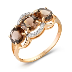Inel din aur roșu cu pietre Cubic Zirconia Incolor, Cuarț fumuriu