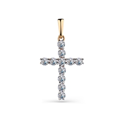 Cruce din aur roșu cu pietre Cubic Zirconia Incolor