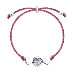 Браслет Love из серебра с камнями Фианит, Текстиль и Силикон