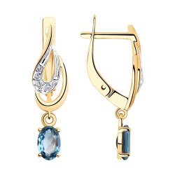 Серьги Длинные из красного золота с камнями Фианит, Топаз London