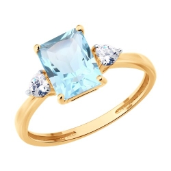 Inel din aur roșu cu Cubic Zirconia Incolor, Topaz albastru