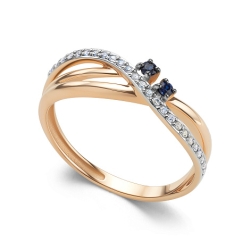 Кольцо из красного золота с камнями Бриллиант, Сапфир