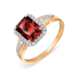 Кольцо из красного золота с камнями Фианит, Гранат
