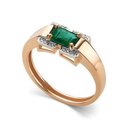 Inel din aur roșu cu pietre Diamant, Smarald
