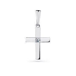 Крестик из белого золота с камнями Бриллиант