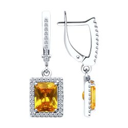 Серьги Длинные из серебра с камнями Фианит, Фианит Жёлтый