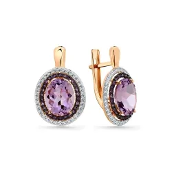 Cercei din aur roșu cu Cubic Zirconia Incolor, Cubic Zirconia Liliachiu și Ametist