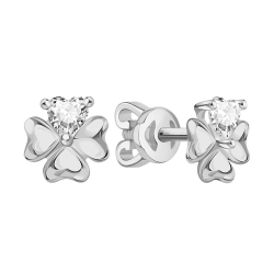 Cercei Pusete din aur alb cu pietre Cubic Zirconia Incolor