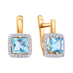 Серьги из красного золота с камнями Фианит, Топаз