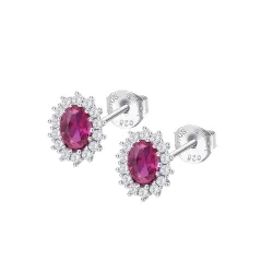 Cercei Pusete din argint cu Cubic Zirconia Incolor, Cubic Zirconia Rosu