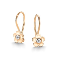 Cercei p-u copii din aur roșu cu pietre Diamant