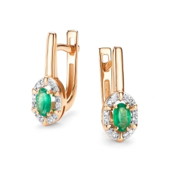 Серьги из красного золота с камнями Бриллиант, Изумруд