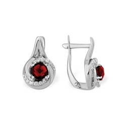 Серьги из белого золота с камнями Фианит, Гранат