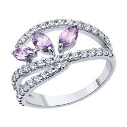 Inel din argint  cu pietre Cubic Zirconia Incolor, Ametist