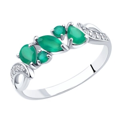 Inel din argint  cu pietre Cubic Zirconia Incolor, Agat verde