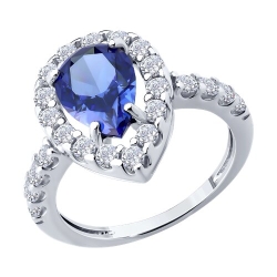 Кольцо из серебра с камнями Фианит, Фианит Сиреневый