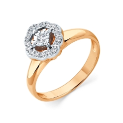 Inel din aur alb și roșu cu pietre Diamant