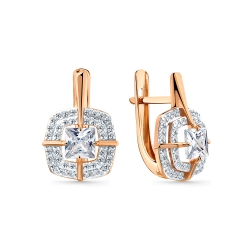 Cercei din aur roșu cu pietre Cubic Zirconia Incolor