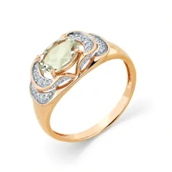 Inel din aur roșu cu Cubic Zirconia Incolor, Prasiolit