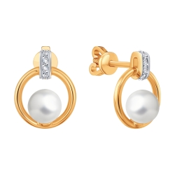 Cercei Pusete din aur roșu cu pietre Cubic Zirconia Incolor, Perla Albă