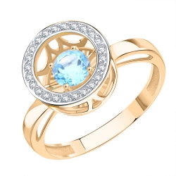 Inel din aur roșu cu pietre Cubic Zirconia Incolor, Topaz