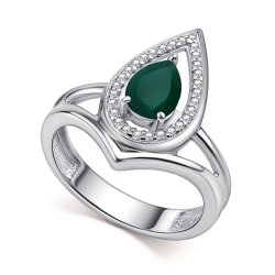 Inel din argint  cu pietre Cubic Zirconia Incolor, Agat verde