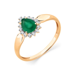 Inel din aur roșu cu pietre Cubic Zirconia Incolor, Agat verde